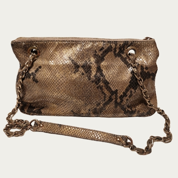 DKNY Beige Gold Snake Print Convertible Shoulder/ Crossbody Bag With Chain Strap - Picture 10 of 16